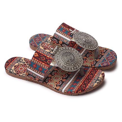 Women's Banjara Style Rajasthani Chappal Ethnic Flats Sandal, Traditional Slip-On Slipper 3 to 8 Sizes Footwear Sandals