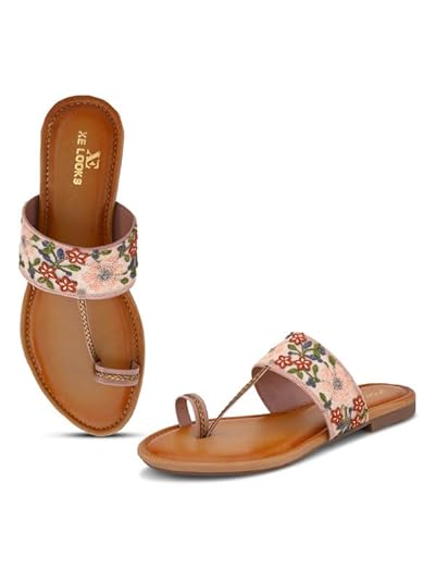 XE Looks Women’s Embroidered Toe-Ring Flats | Elegant Floral Strap Design with Cushioned Footbed | Stylish & Comfortable Ethnic Sandals for Girls & Women Footwear Sandals