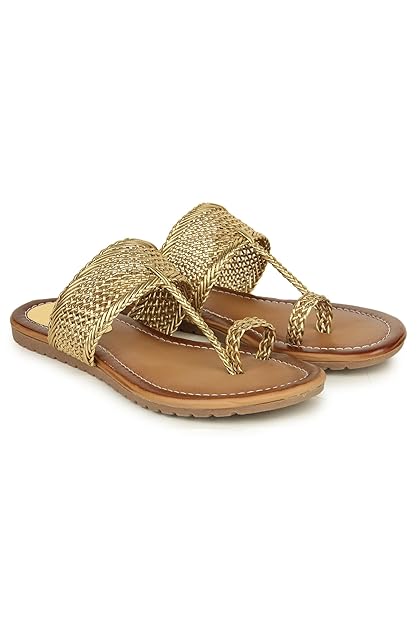 Shoetopia Women’s Kolhapuri Flats – Handwoven Bunai Sandals with Toe Loop | Ethnic Slip-On Chappals for Casual & Festive Footwear Sandals