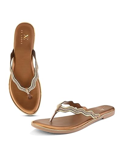 XE Looks Traditional Slip-On Sandal with Stone-Styled Strap Design For Girl & Women Footwear Sandals