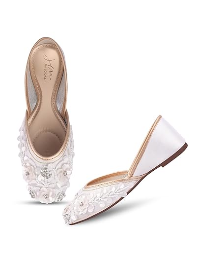 JM LOOKS Stylish Embroidered Jutti For Women/Girls | Embellished Stone Work Jutti | Wedding Bellies | Women Ethnic Shoe Traditional Mojari | Kolhapuri/Jaipuri/Punjabi Jutties | Footwear Sandals