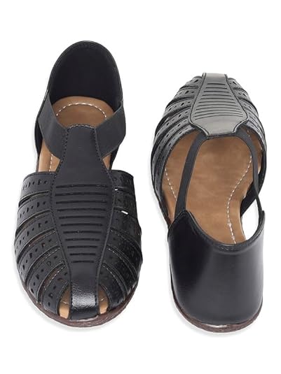 V-WALK Women's Traditional Comfort Closed-Toe Design With Cutout Detailing Sandals With Pvc Sole Flat Heels | Evening, Party, Smart-Casuals, Fashion, Ethnic, Festive Occasions Heels For Women