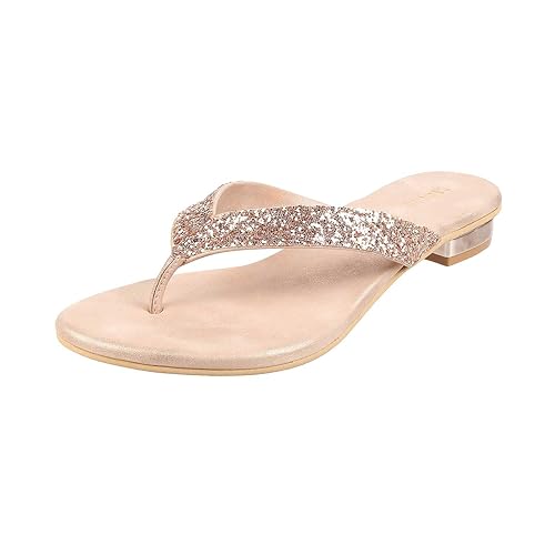 Mochi Women's Faux Leather Glittery Thong Strap Fashion Sandals Footwear Sandals