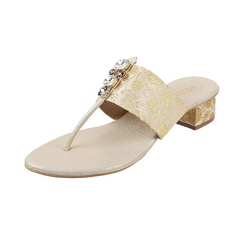 Metro Women Ethnicwear Beaded Block Heel Sandal Footwear Sandals