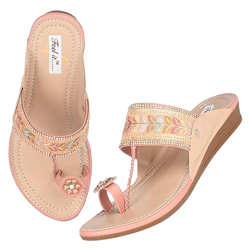 Feel it Women Casual One Toe Flats Sandal, Women's Embroidered Ethnic Flat Slip on Sandals Slippers Footwear Sandals