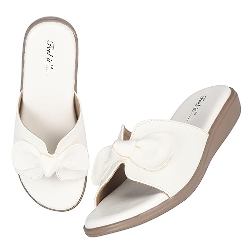 Feel it Women Daily Flats Sandal, Women's Flat Slip on Sandals Slippers with Bow Design Footwear Sandals