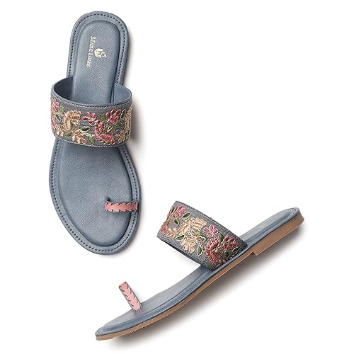 Marc Loire Women's Golden Embroidered Slip On Ethnic Flats Chappals