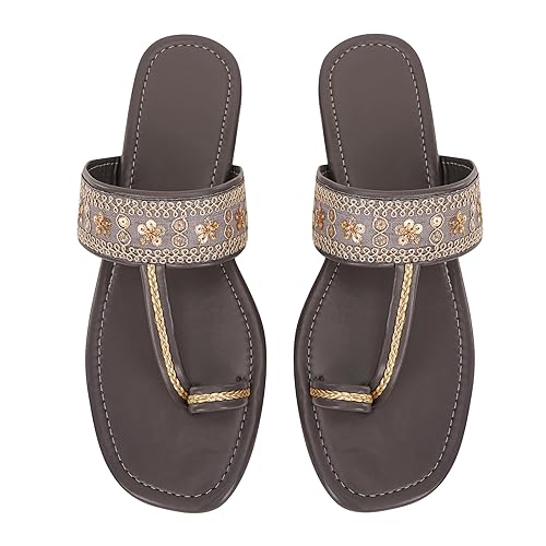 Women’s Traditional Kolhapuri Sandals Toe Ring Style with Embellished Design Footwear Sandals