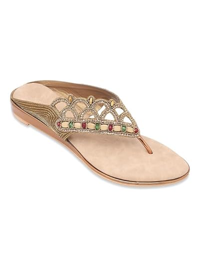 V-WALK Big Size Women's Ethnic Embellished Toe-Ring Sandals | Traditional Festive Footwear Footwear Sandals