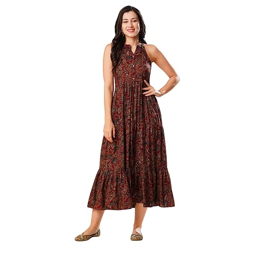 Women Floral Printed Collared Neck Cuffed Sleeves Waist Tie-Ups Midi Shirt Style Dress Clothing Dresses
