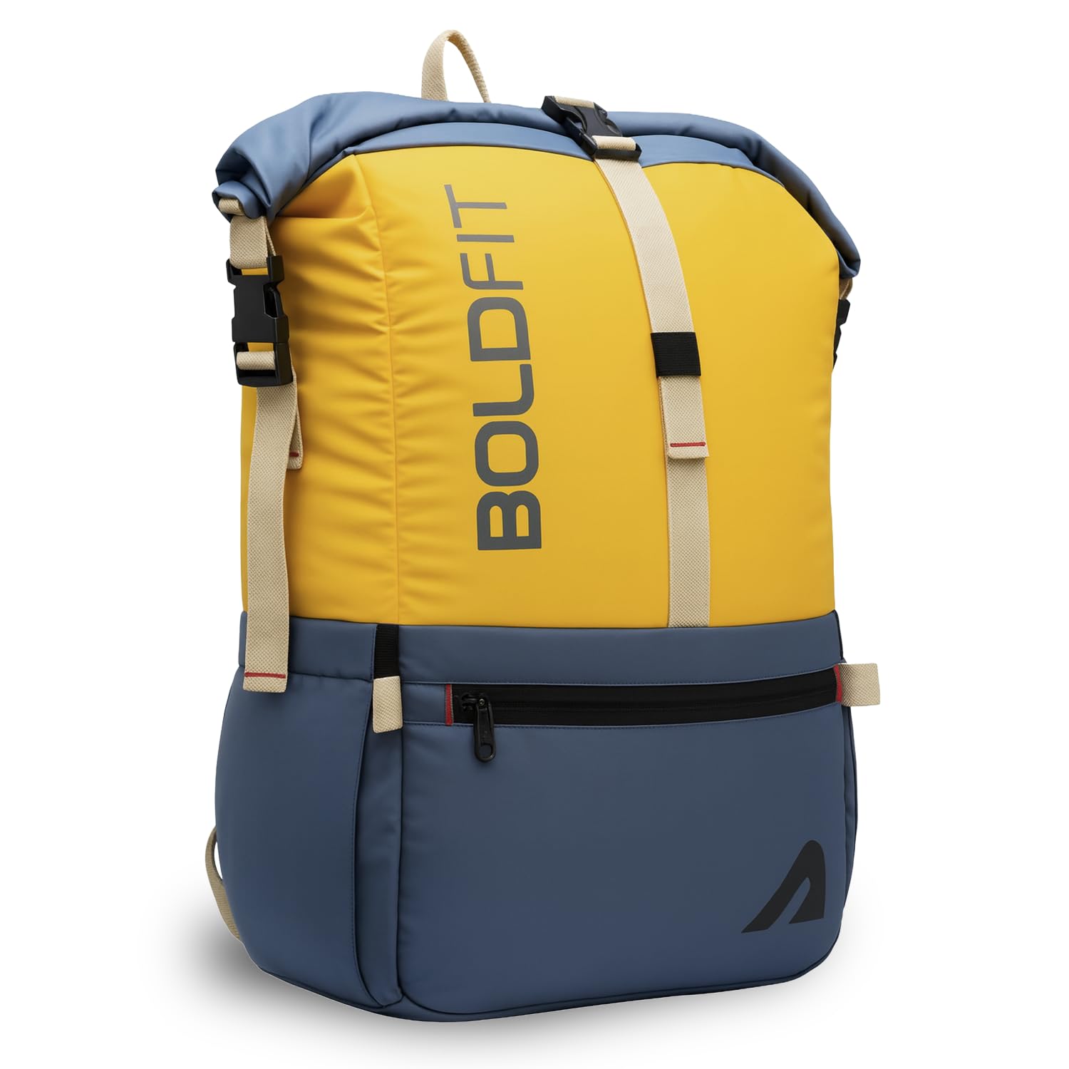 Boldfit Rolltop Bags for Men 45 litres backpacks for mens Laptop backpack for men Travel for man and women with Sleeve Separator Travel Bag for Mens Pack for Outdoor Office Lightweight Yellow Grey