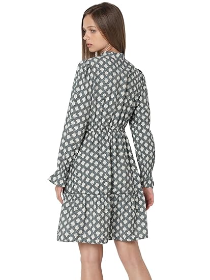 VERO MODA Floral Printed A-Line Tiered Dress | Full Sleeves | Casual Dresses