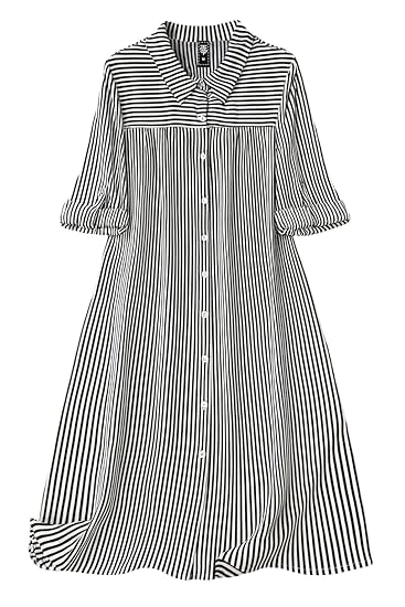 Sheetal Associates Women's Black & White Vertical Striped Shirt Dress| Comfortable Relaxed Fit Summer Dress Clothing Dresses