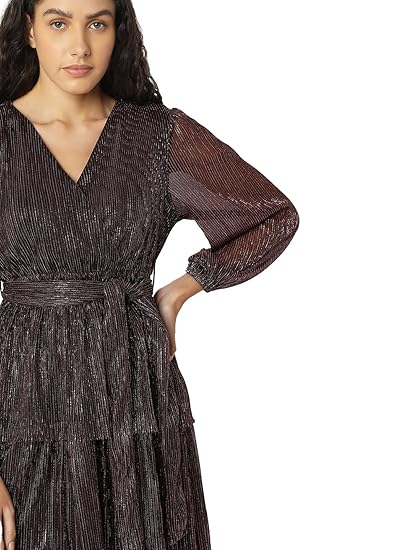 VERO MODA Women Embellished V-Neck Long Puff Sleeves Wrap Midi Dress Clothing Dresses