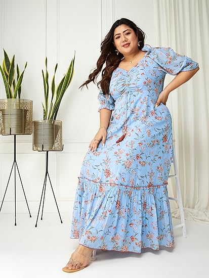 Miss Chase A+ Women's V Neck Full Sleeves Midi Length Dress