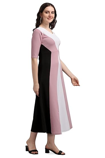 PURVAJA Women's Geometric Half Sleeve Maxi Dress