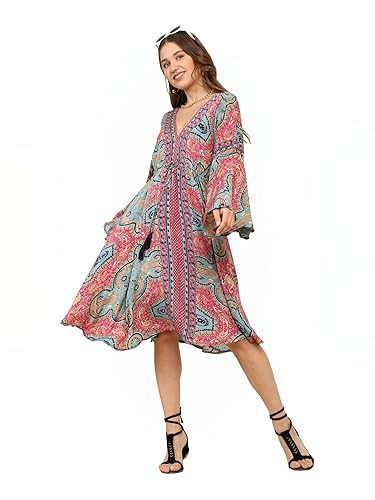 KE KANHA EXPORTS Dress for Woman - Short Dress & Long Dress Latest Stylish Unique Border Design and Tassel Stretchable with Adjustable Drawstring fit and Flare Dress Beach wear Clothing Dresses