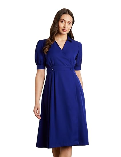 Symbol Premium Women's Desk-to-Dinner' Fit & Flare Wrap Dress (Midi Length | Stylish) (Available in Plus Sizes) Clothing Dresses