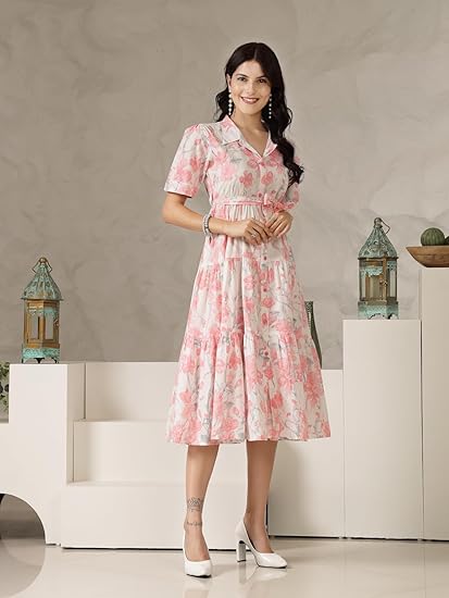 Stylum Women's Floral Printed Cotton Flared Dress Clothing Dresses