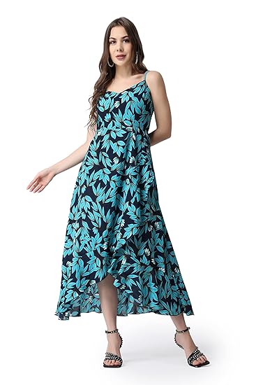 POPWINGS Casual Floral Printed Maxi Length Fit & Flare Dress for Women || Summer Dress for Women || Flare Maxi Dress for Women Stylish || Sleeveless Dress for Women Clothing Dresses