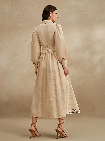 SMOWKLY Cotton Blend Women's Casual Dress Mid-Length Maxi Dress for Woman ||Stylish Frocks for Women ||One Piece Dress for Women || Long Midi Dress for Woman || Party & Beach Wear Clothing Dresses
