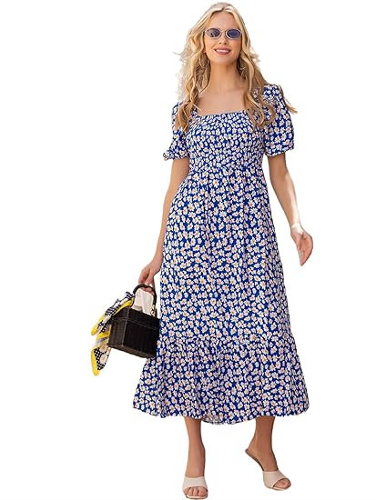 Sheetal Associates Women's Casual Flower Print Puff Sleeves Maxi Dress - Pack of 1 Clothing Dresses