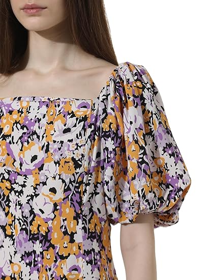 ONLY Floral Printed Off-Shoulder Puff Sleeves Maxi Midi Dress with Slit Detail Clothing Dresses