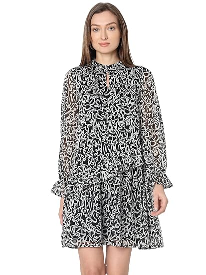 VERO MODA Abstract Printed Ruffled A-Line Dress Clothing Dresses