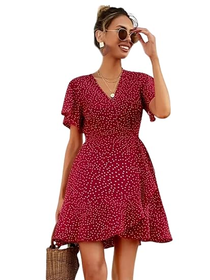 Leriya Fashion Women's Floral Print Short Dress | Mini Dress for Casual Outings | Stylish A-Line Outfit Western Dress for Women Clothing Dresses