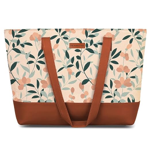 The Purple Tree Handcrafted Women's Tote Bag with Vegan Leather Handles & Indian Prints, Shoulder Tote Bag and Handbag for Office and College (Pack of 1) Accessories Bags