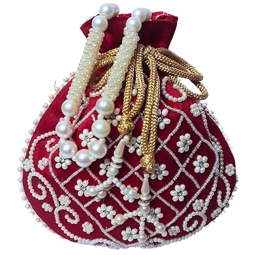 Potli bag Matka Designer handbags for Women wedding party and Return gift potli bags for party accessories .Golden Embroidered Design (Multi Colour) Accessories Bags