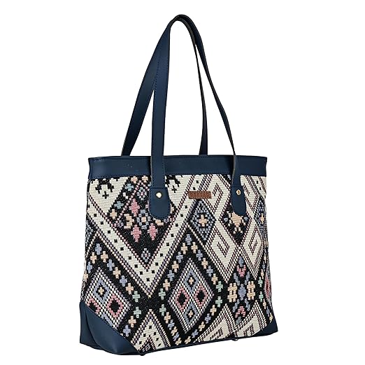 ENSAC Premium Cotton Tote Bag for Women, Stylish Handbag for women with Zip Closure | Fit for Office Bag, College, Travel Use | Handcrafted in IndiaTOTE-(HOUNDSTOOTH-BROWN-1) Accessories Bags