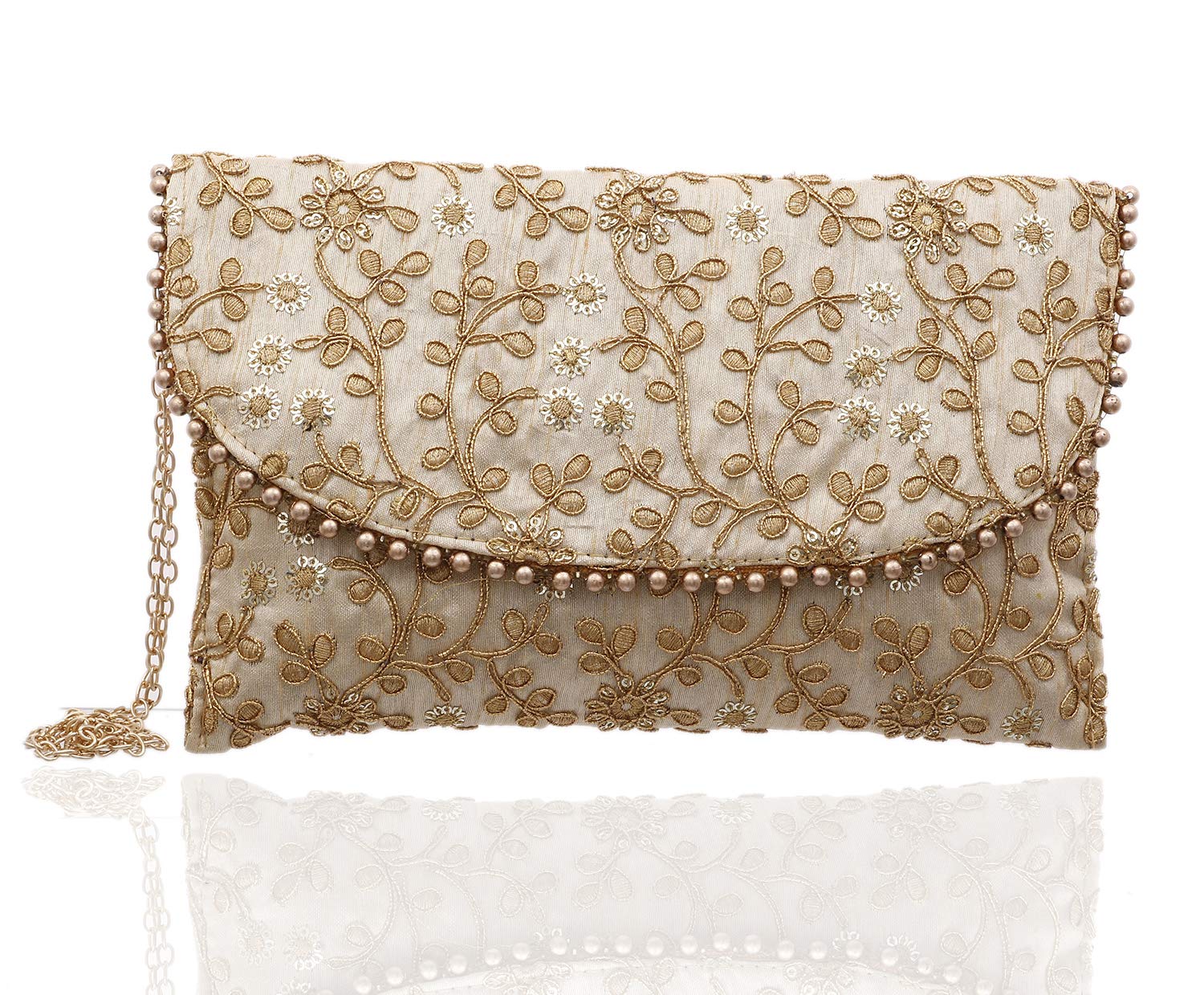 Kuber Industries Women's Handcrafted Embroidered Clutch Bag Purse Handbag for Bridal, Casual, Party, Wedding (Beige, Cream) - CTKTC34515 Accessories Bags