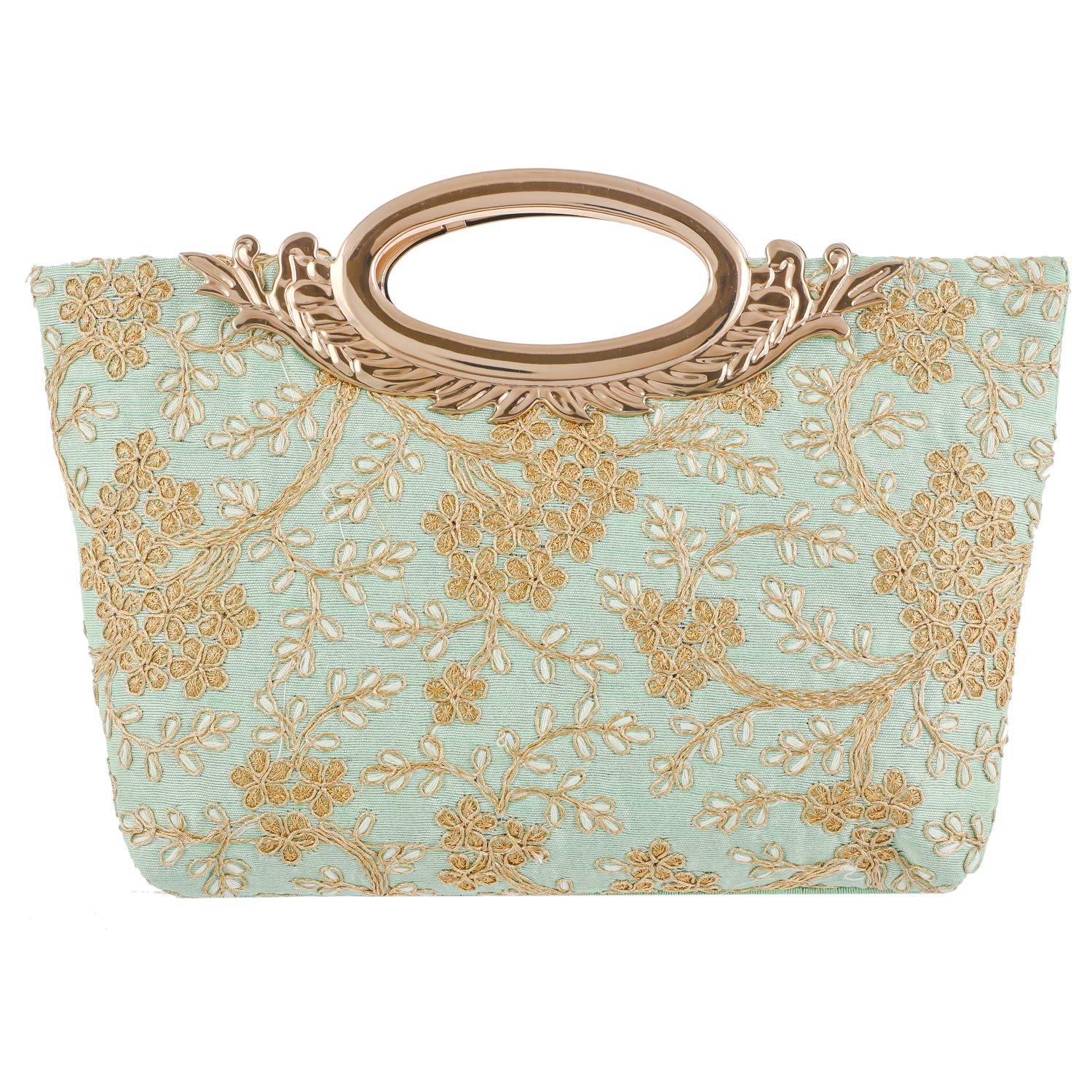 Kuber Industries Embroidered Silk Clutch Ladies Handbag (Light Green) - CTKTC42109 Accessories Bags