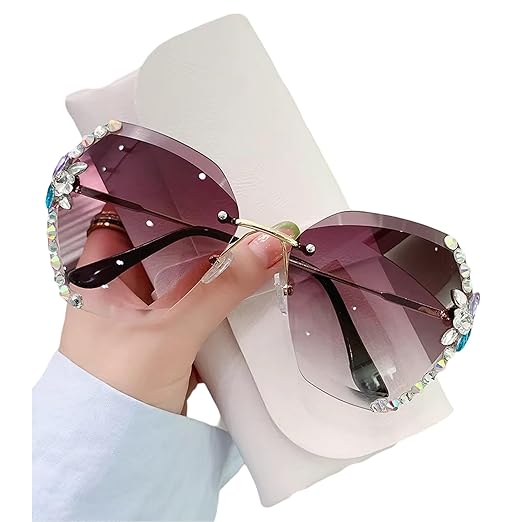 Dervin Sunglasses for Women – UV400 Protection, Rimless Flower Diamond-Cut Lens, Trendy Driving Shades for Women (Oversized) Accessories Sunglasses