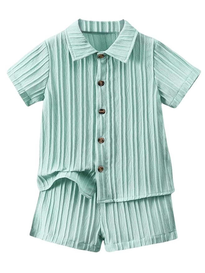URBAN OX Boy's Shirts and Shorts Clothing Set | Self Stripes Structured | Regular Fit Clothing Shirts