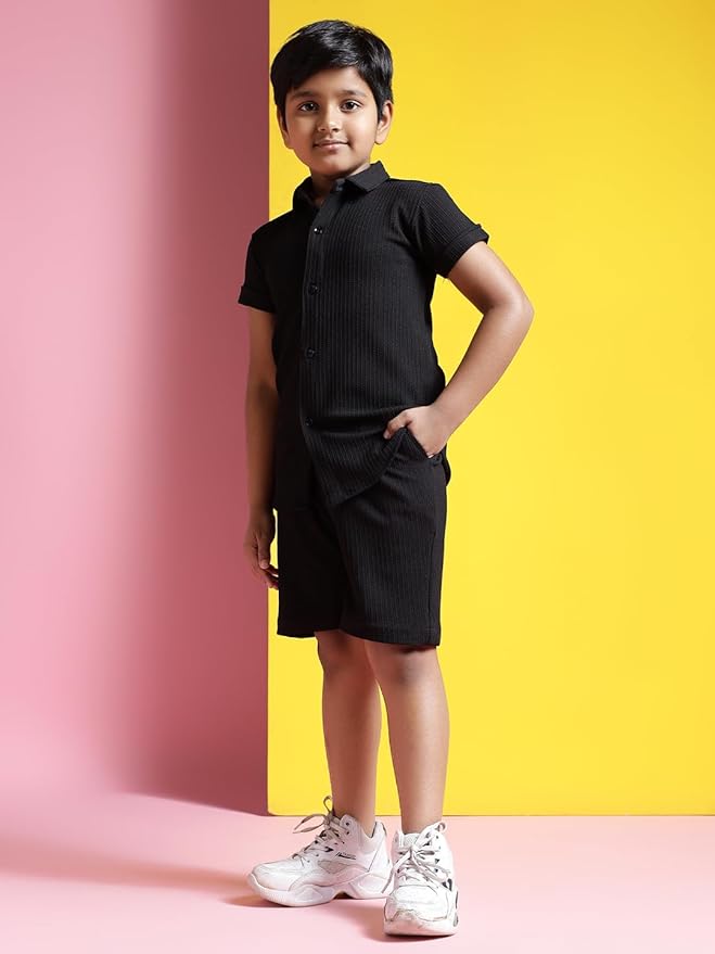 Boy's Cotton Co-ord Set with Regular Fit Solid Pattern Half Sleeve Collar Neck and Button Down Closure Type Shirt & Shorts| Boy's Shirts & Shorts Clothing Shirts