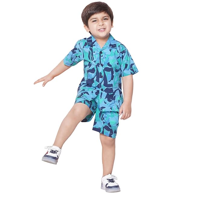 AJ DEZINES Kids Cotton Shirt Shorts Half Sleeves and Abstract Printed CO-ORDS Set For Boys Clothing Shirts