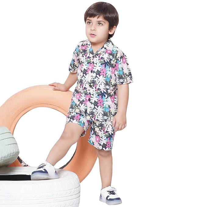 AJ DEZINES Kids Cotton Shirt Shorts Half Sleeves Floral Printed CO-ORDS Set for Boys Clothing Shirts
