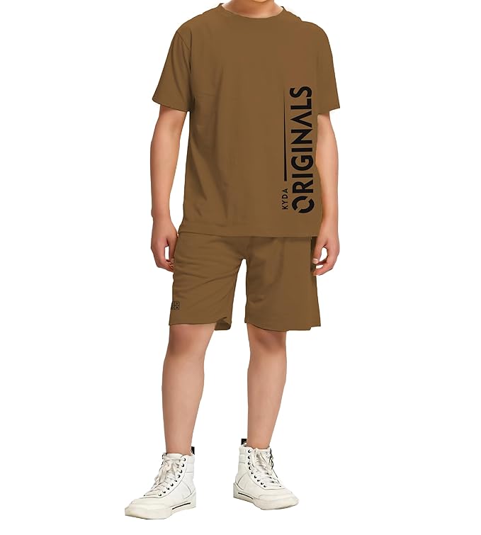 KYDA KIDS® 100% Pure Cotton Boy's Premium Printed Tshirt and Shorts Co-ords Set Clothing T-Shirts