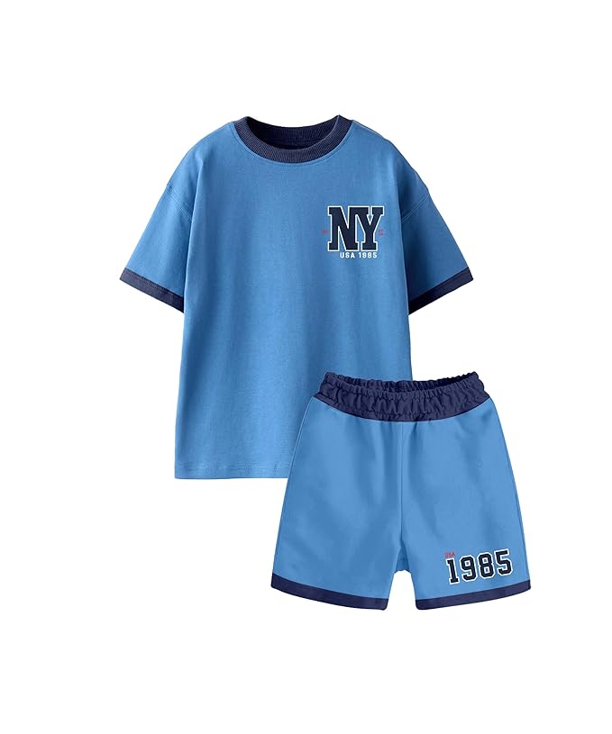 100% Pure Cotton Premium Printed Oversized Tshirt and Shorts Co-ords Set for Boys (Pack of 1) Clothing T-Shirts