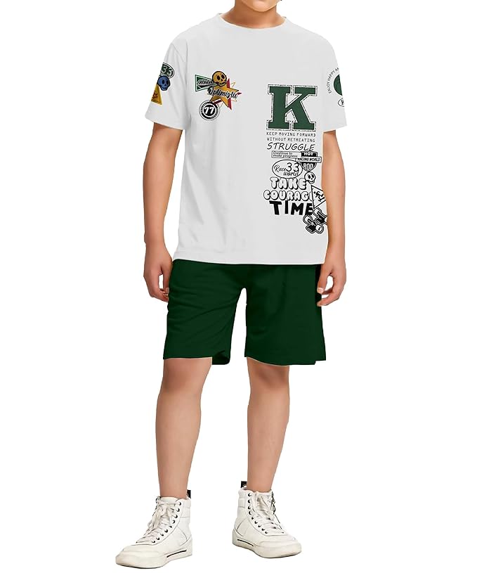 100% Pure Cotton Boys Premium Printed Tshirt and Shorts Co-ords Set (Pack of 1) Clothing T-Shirts