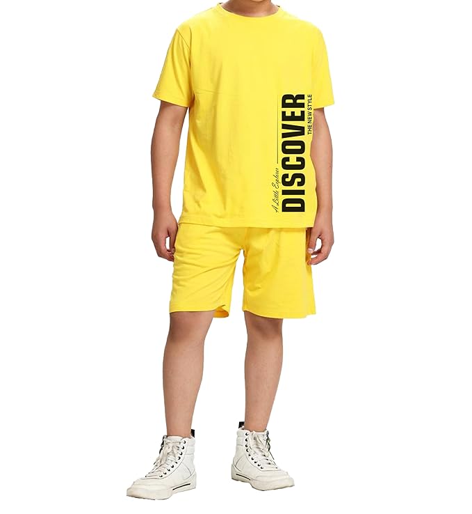 Boy's 100% Pure Cotton Premium Printed Relaxed Fit Tshirt and Shorts Set | Drop Shoulder Tshirt Clothing T-Shirts