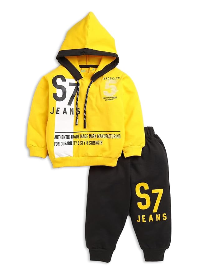 Pure Cotton Full Sleeves Winter Hoodie Sweatshirt and Full Pant Set For Boys Kids