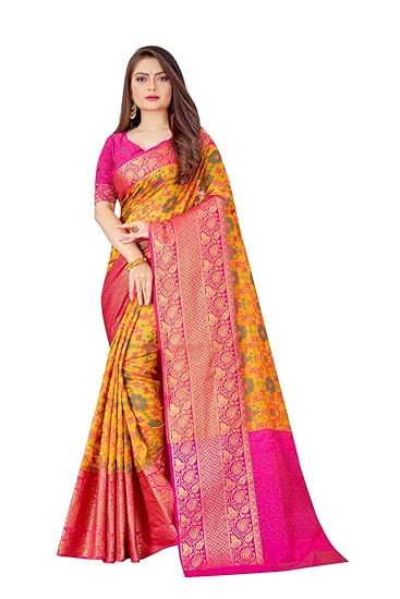 SWORNOF Women's kanjivaram banarasi silk saree for festival Wedding silk with rich pallu Design sarees for women with Unstitched blouse piece Clothing Sarees