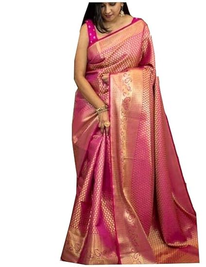 SGF11 Women's Kanjivaram Soft Silk Saree With Blouse Piece Clothing Sarees