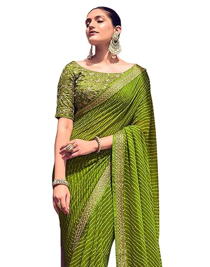 SIRIL Women's Georgette Bandhani Printed Saree With Unstitched Blouse Piece Clothing Sarees