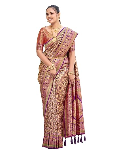 MANOHARI Women's Trendy Banarasi Woven Saree with Heavy Jacquard Work, Elegant Design, Silk Saree with Maching Lace Border Unstitched Blouse Piece for Weddings & Festive Occasions Clothing Sarees