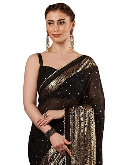 SIRIL Women's Georgette Foil Printed Saree with Unstitched Blouse Piece Clothing Sarees