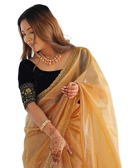 SIRIL Women's Shimmer Net Sequence Embroidery Lace Saree for With Unstitched Blouse Piece Clothing Sarees